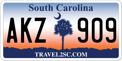 SC license plate AKZ909