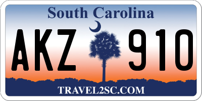 SC license plate AKZ910
