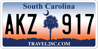 SC license plate AKZ917