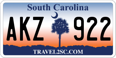 SC license plate AKZ922