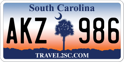 SC license plate AKZ986