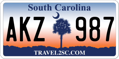 SC license plate AKZ987