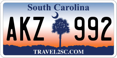 SC license plate AKZ992