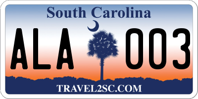 SC license plate ALA003