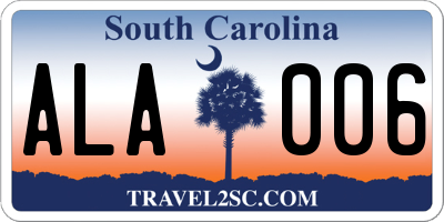 SC license plate ALA006