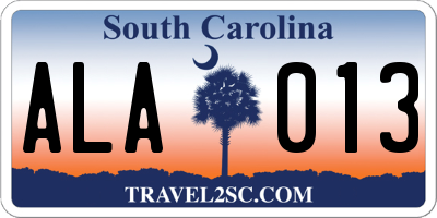 SC license plate ALA013