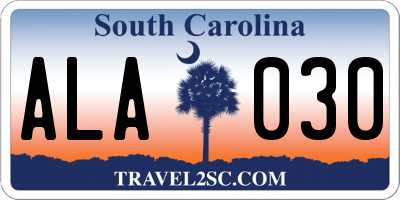SC license plate ALA030