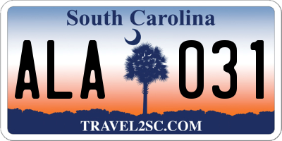 SC license plate ALA031