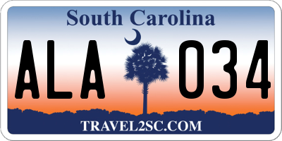 SC license plate ALA034