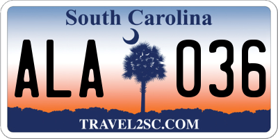 SC license plate ALA036