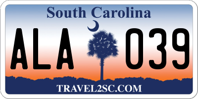 SC license plate ALA039
