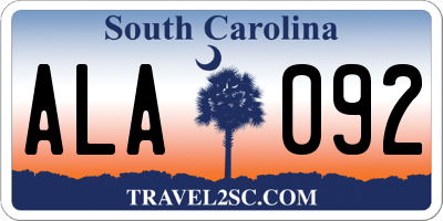 SC license plate ALA092