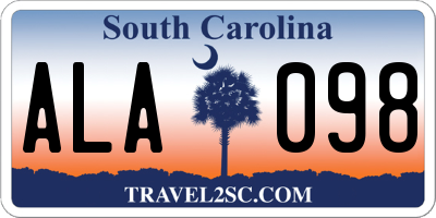 SC license plate ALA098
