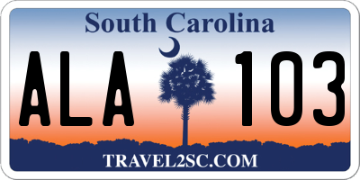 SC license plate ALA103
