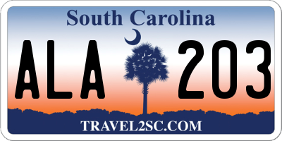 SC license plate ALA203