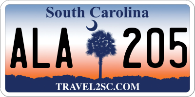 SC license plate ALA205