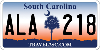 SC license plate ALA218