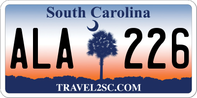 SC license plate ALA226
