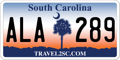 SC license plate ALA289