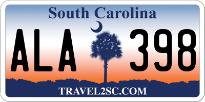SC license plate ALA398