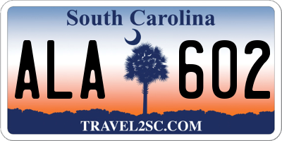 SC license plate ALA602