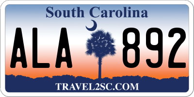 SC license plate ALA892