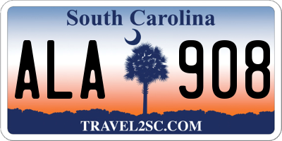 SC license plate ALA908