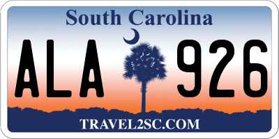 SC license plate ALA926