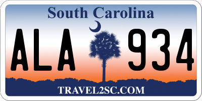 SC license plate ALA934