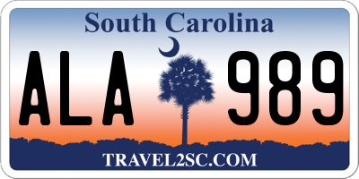 SC license plate ALA989