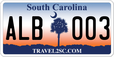 SC license plate ALB003