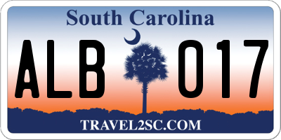 SC license plate ALB017