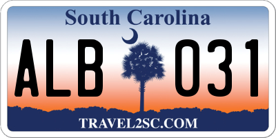 SC license plate ALB031