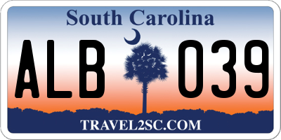 SC license plate ALB039