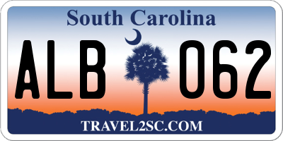 SC license plate ALB062