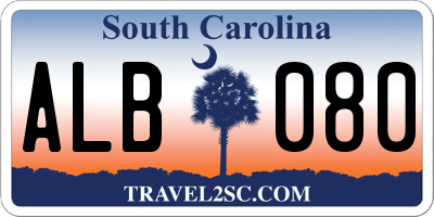 SC license plate ALB080