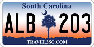 SC license plate ALB203