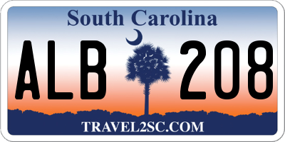 SC license plate ALB208