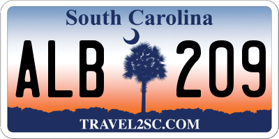 SC license plate ALB209