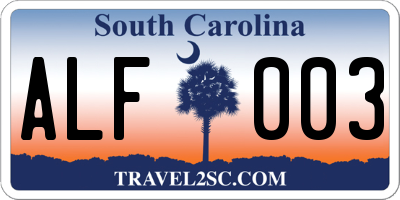 SC license plate ALF003