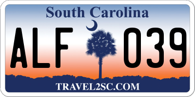 SC license plate ALF039