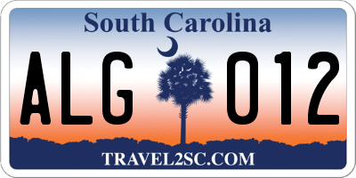 SC license plate ALG012