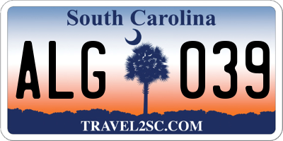 SC license plate ALG039