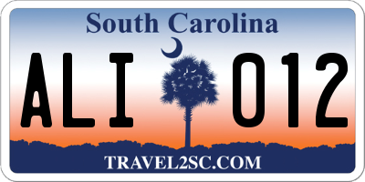 SC license plate ALI012