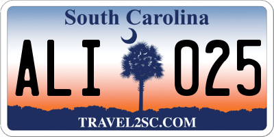 SC license plate ALI025