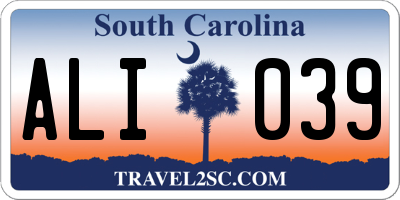SC license plate ALI039