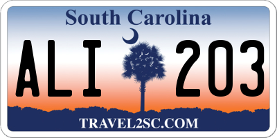 SC license plate ALI203