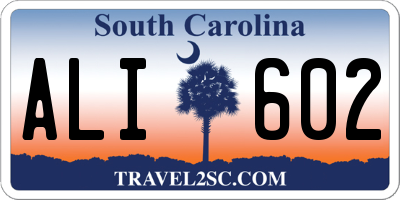 SC license plate ALI602