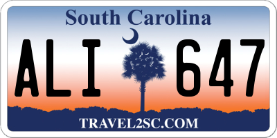 SC license plate ALI647