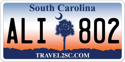 SC license plate ALI802